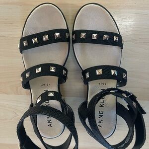 Anne Klein flex black dress sandal with gold studs - womens size 10M US.
